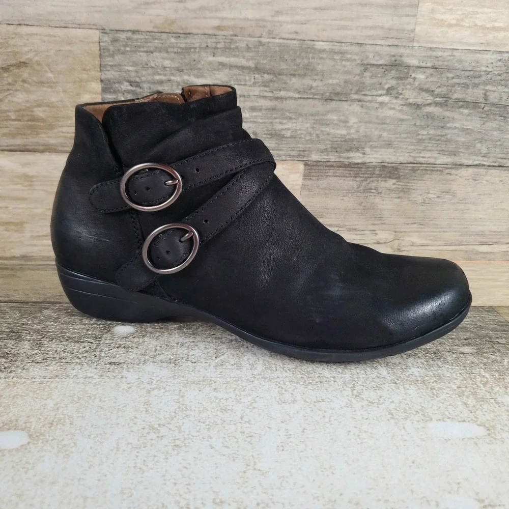 Dansko Faithe Womens Ankle Bootie Sz 6.5 - 7 Black Burnished Nubuck Round Toe